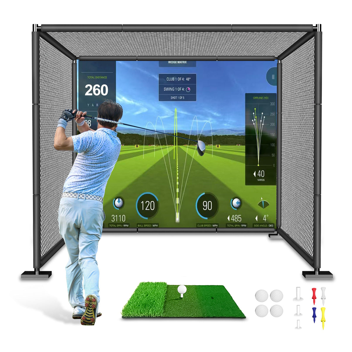 Premium Metal-Frame Golf Cage Simulator Impact Screen Enclosure