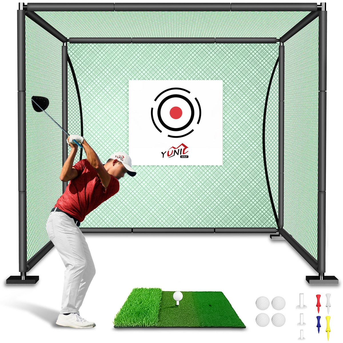 Golf Driving Cage: Green Net, Multiple Sizes