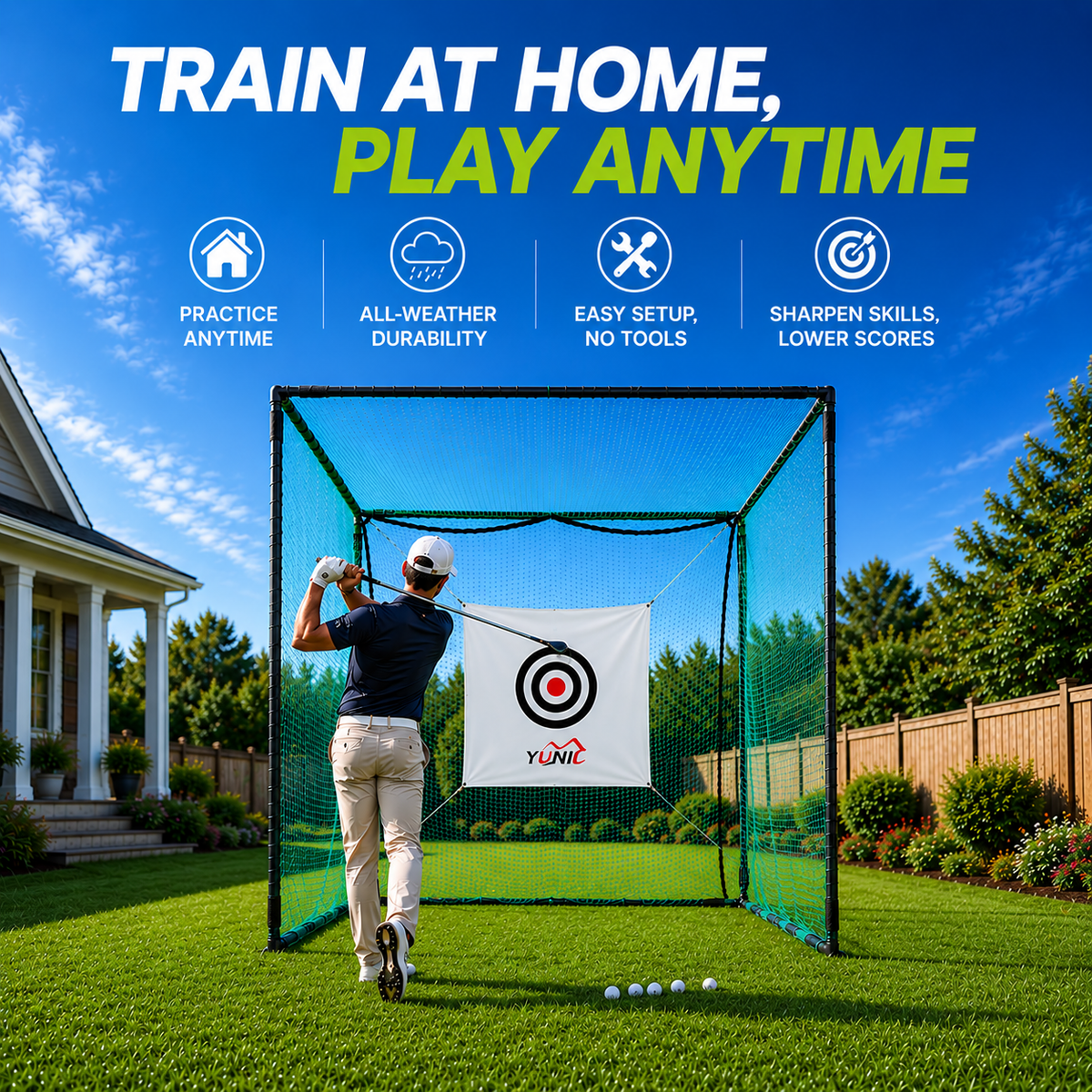 Golf Driving Cage: Green Net, Multiple Sizes