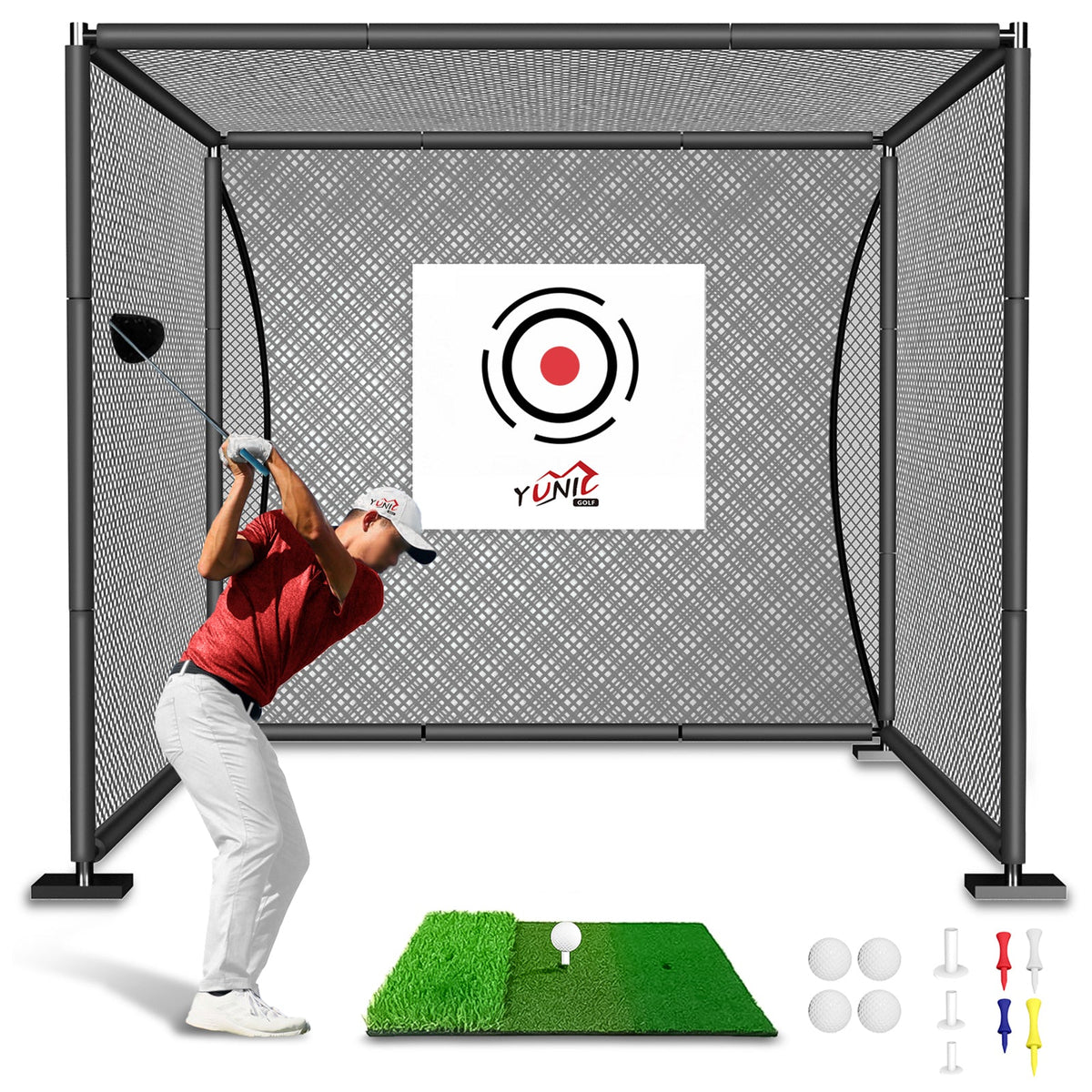 Golf Driving Cage: Black Net, Multiple Sizes