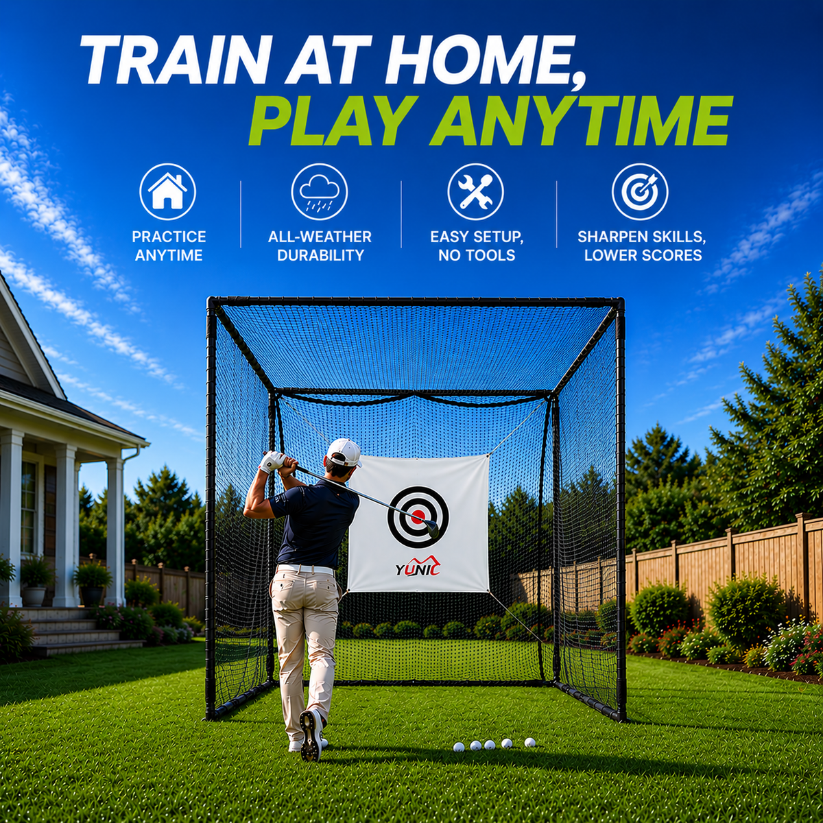 Golf Driving Cage: Black Net, Multiple Sizes