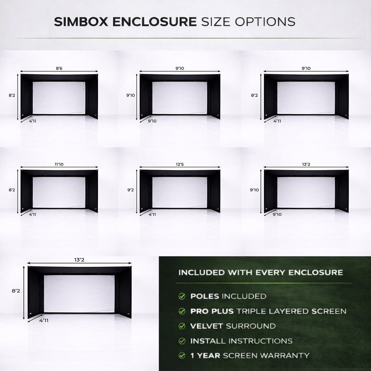 Simbox Golf Simulator Enclosure - 7 Sizes, Pro + Impact Screen and Frame